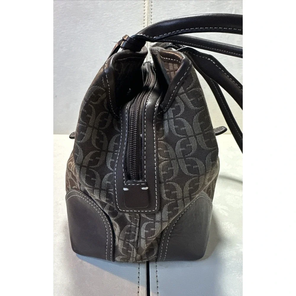 VTG Fossil Brown/tan Signature Canvas Leather Satchel